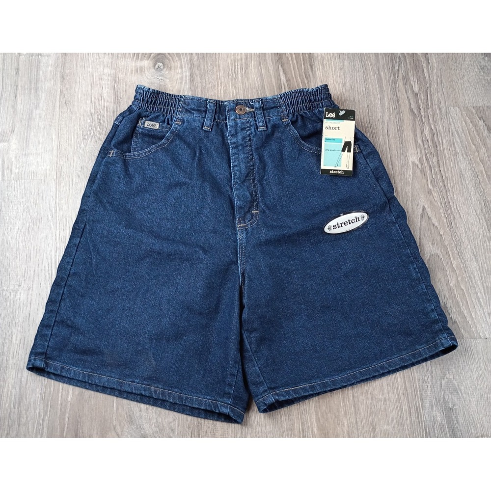 Y2K Lee Deadstock NWT Denim Shorts Womens 10 M At Waist Side Elastic Dark Pepper